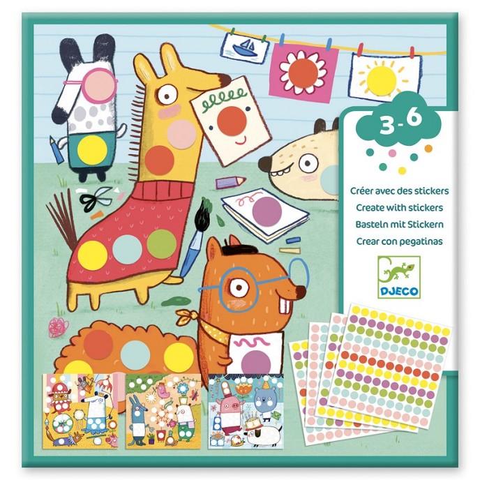 DJECO Crear con pegatinas - Animalitos | 3070900090446 | Librería Sendak