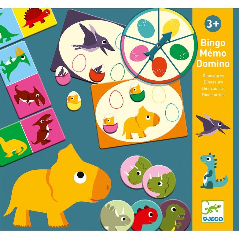 DJECO Juego Bingo Mémo Domino - Dinosaurios  | 3070900081321 | Librería Sendak