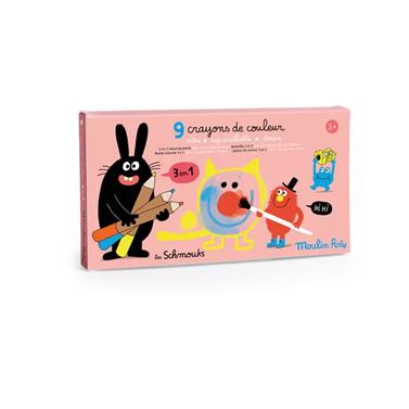 MOULIN ROTY - 9 Lápices de colores 3 en 1 Schmouks | 3575677166078 | Llibreria Sendak
