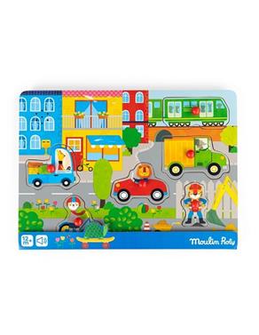 MOULIN ROTY Puzzle sonoro ciudad de madera - Popipop | 3575676613795 | Llibreria Sendak